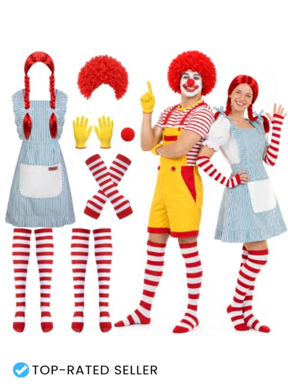 8 Pcs Fast Food Girl & Clown Couple Costume Accessory Set Adult